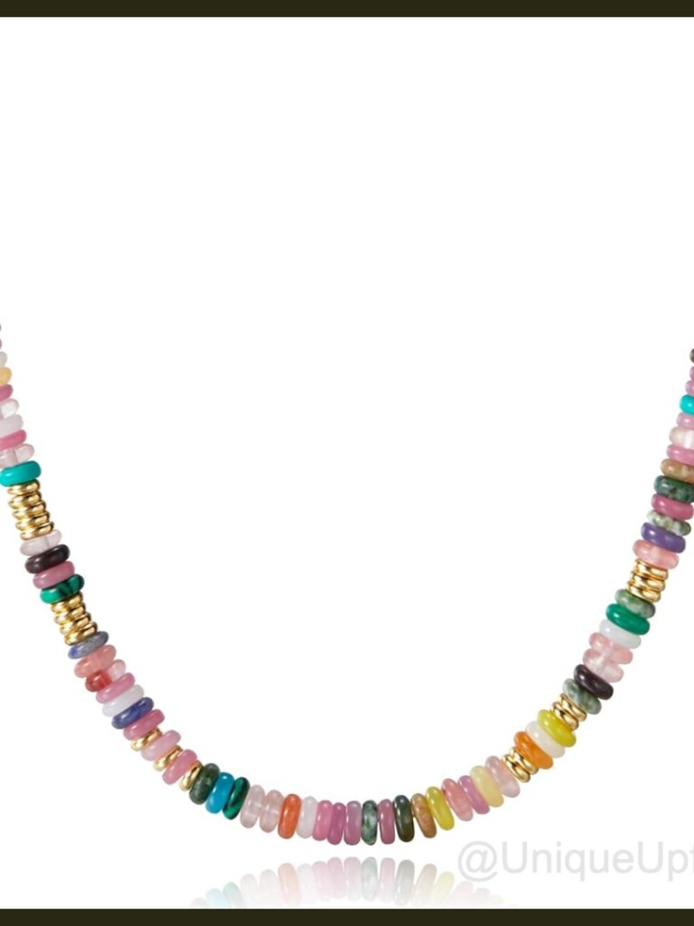 Handmade Natural Stone Beaded Choker Necklace 14k Gold Plated Boho